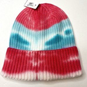 Girly, NWT, women's OSFA, pink, white, turquoise tie dye beanie.